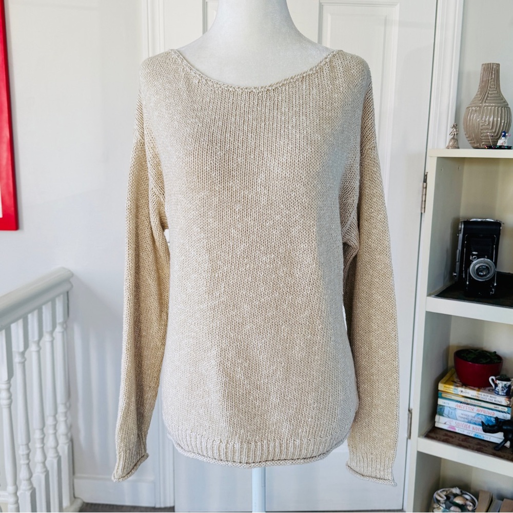 White + Warren Linen Blend Scoop Neck Sweater (size S)